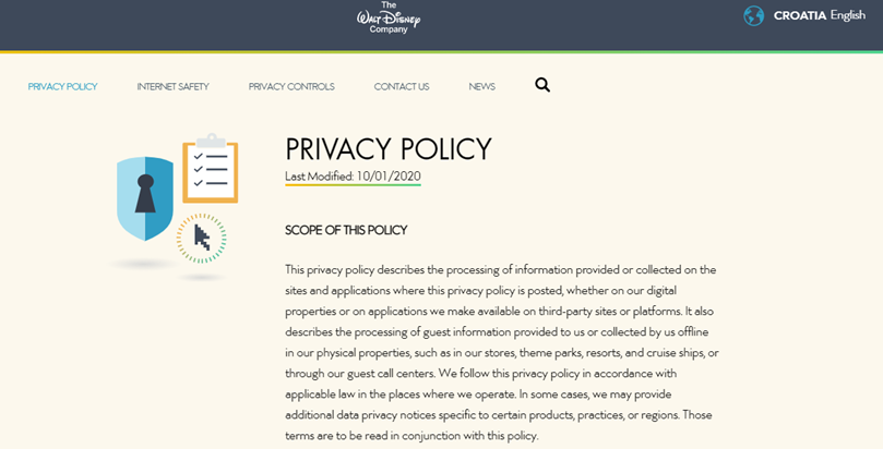 Walt Disney privacy policy