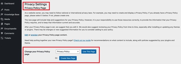 WP privacy policy creation