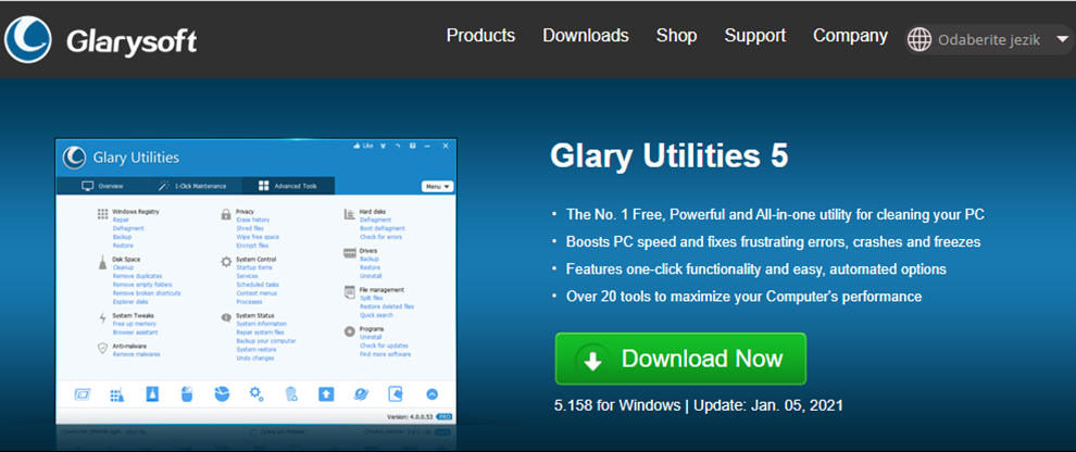 Glary Utilities homepage