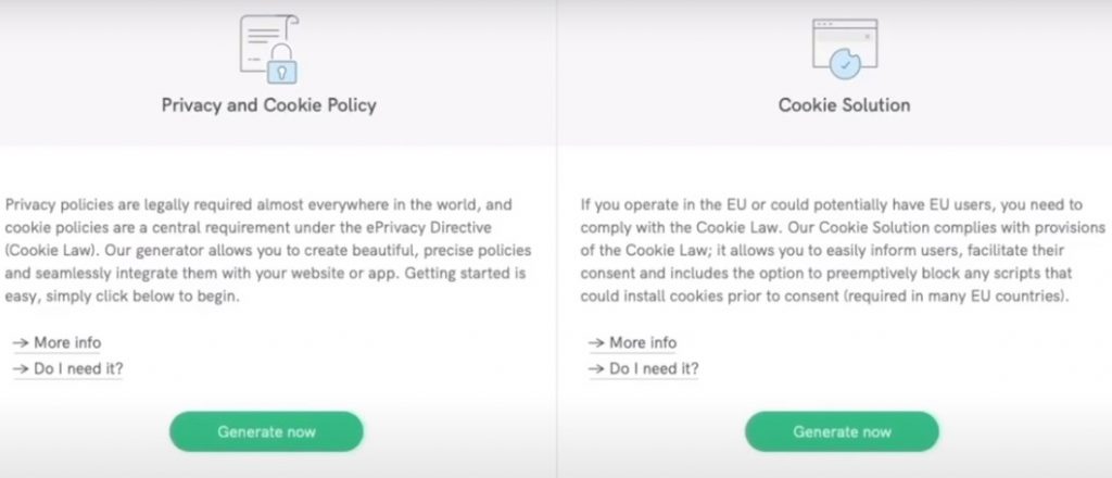 iubenda generate a cookie policy feature