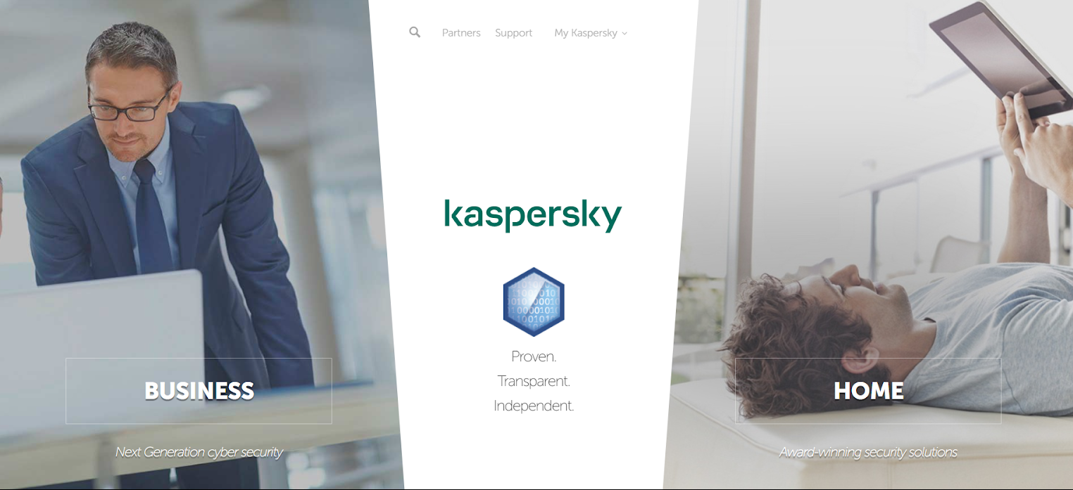 Kaspersky landing page