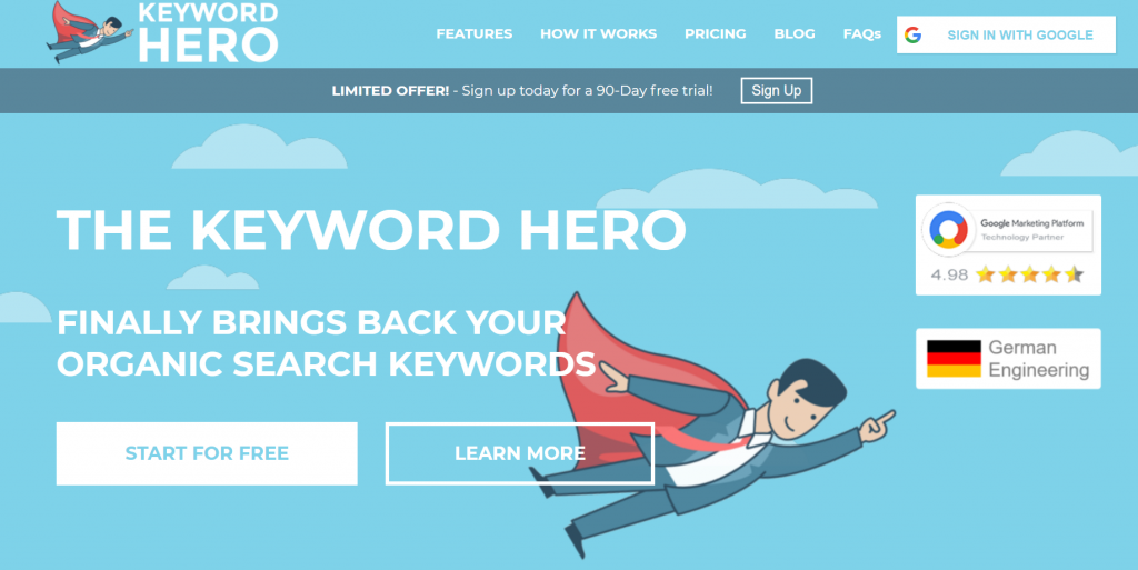 Keyword Hero homepage