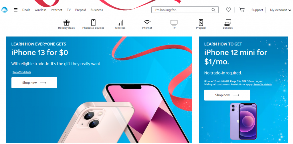 AT & T homepage