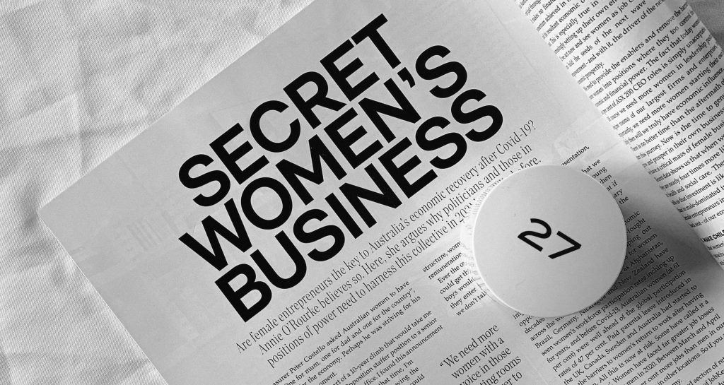 Secret women’s business headline on magazine flatlay with skincare product